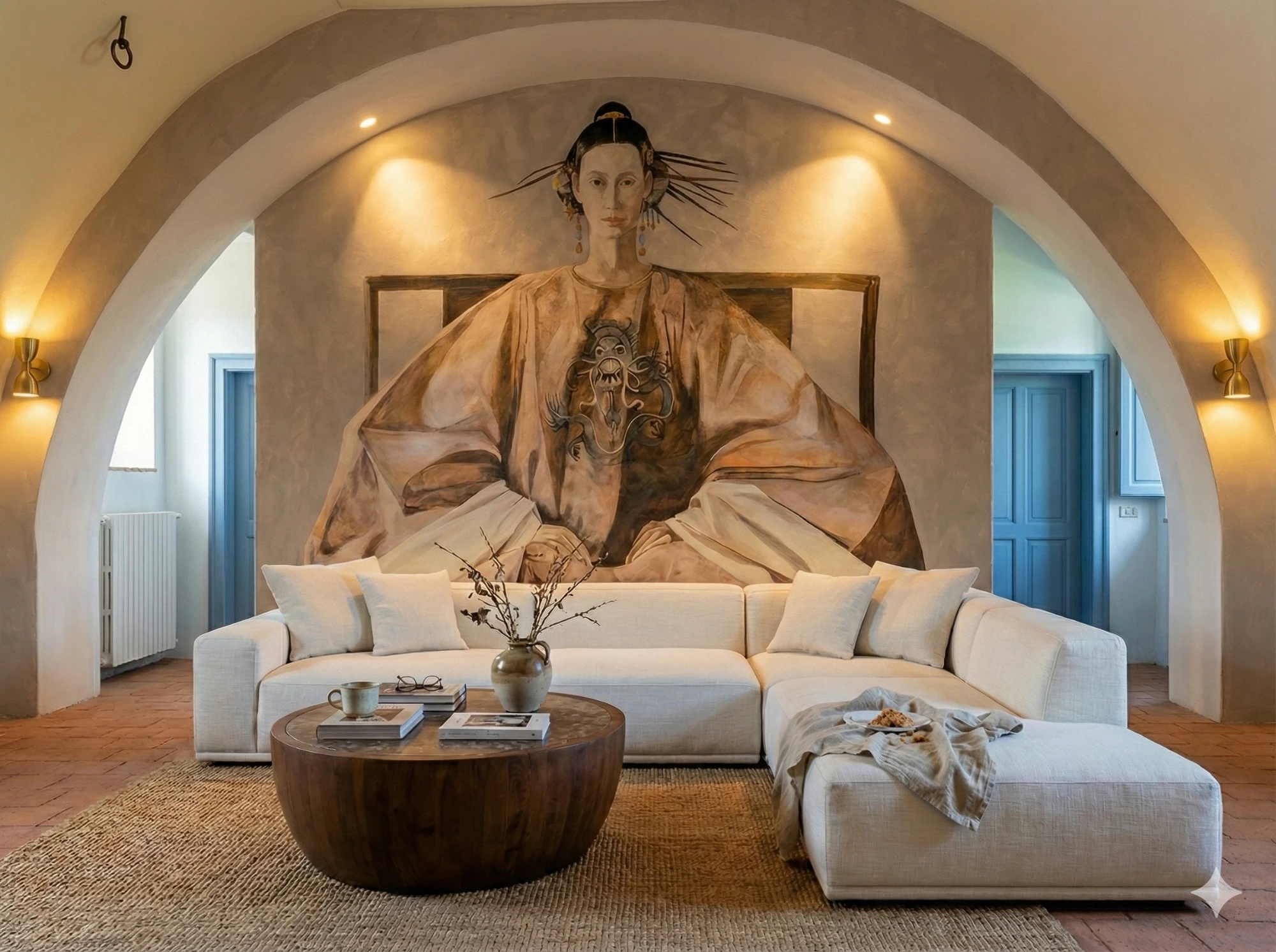 Portrétní malba v obývacím pokoji — technika Decor