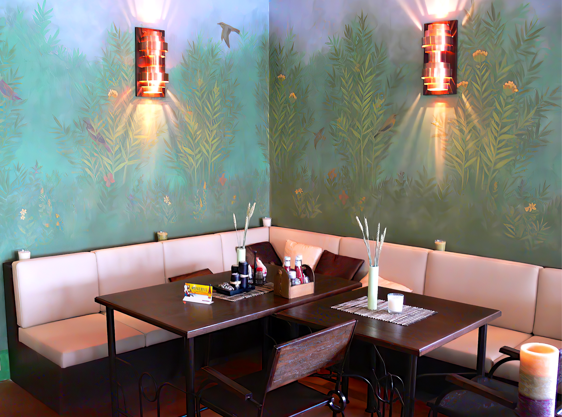 Restaurace s ručně malovanou stěnou